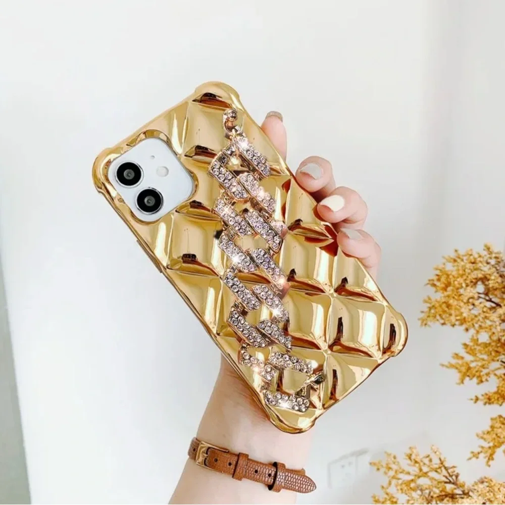 Gold soft case rhinestone for iPhone 15 Pro Max